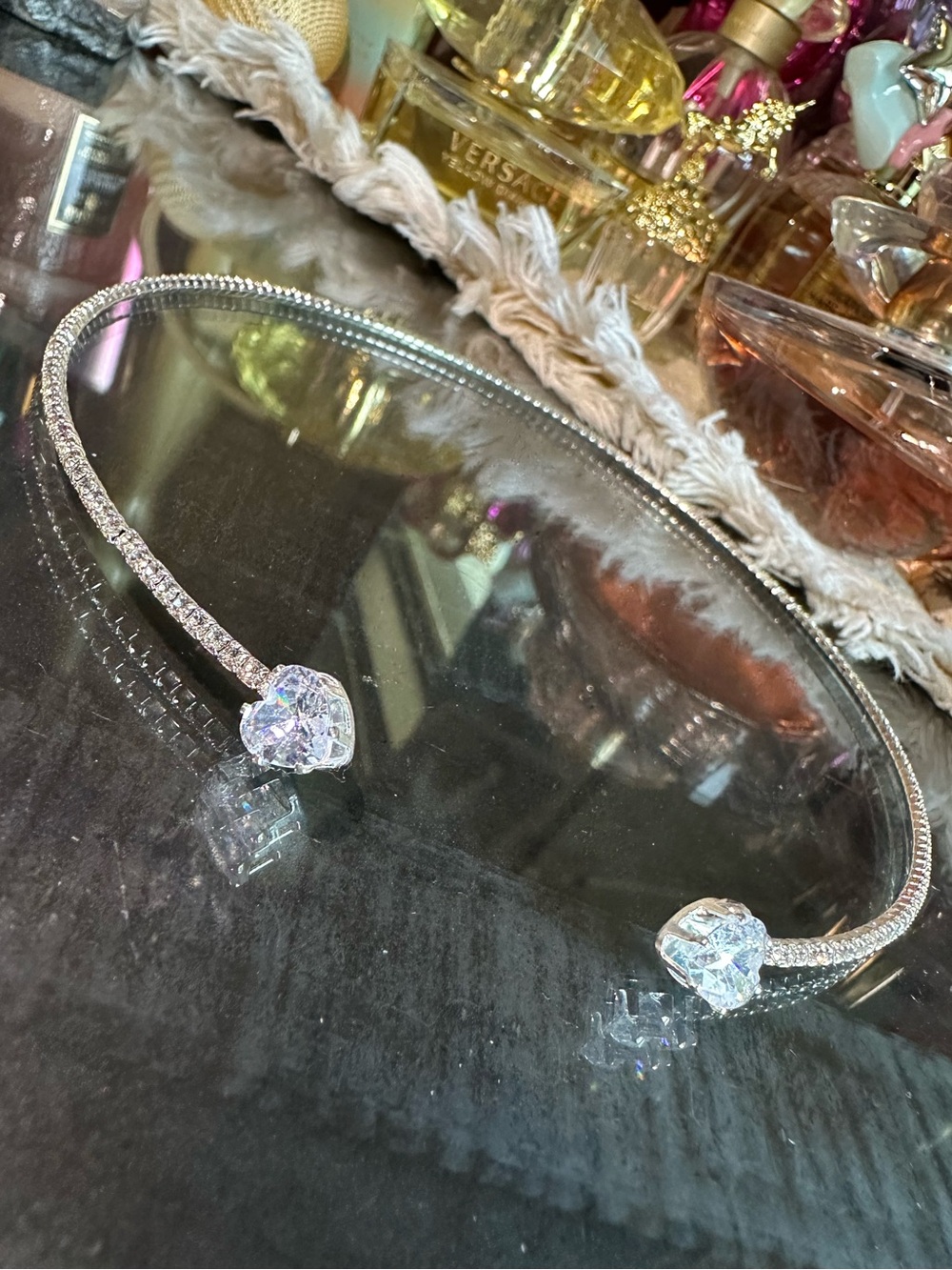 Akira • Dainty Crystal Choker Necklace Infinity Band with Hearts
